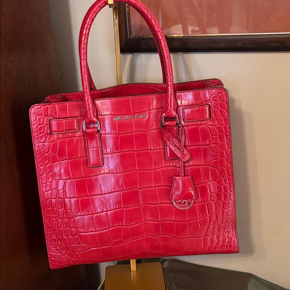 Michael Kors Dillon Large Red Croc-Embossed Satchel